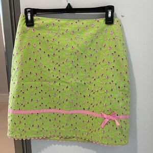 Island Republic Elegant Pink and Green Eyelet Mini Skirt lined Mini Skirt.